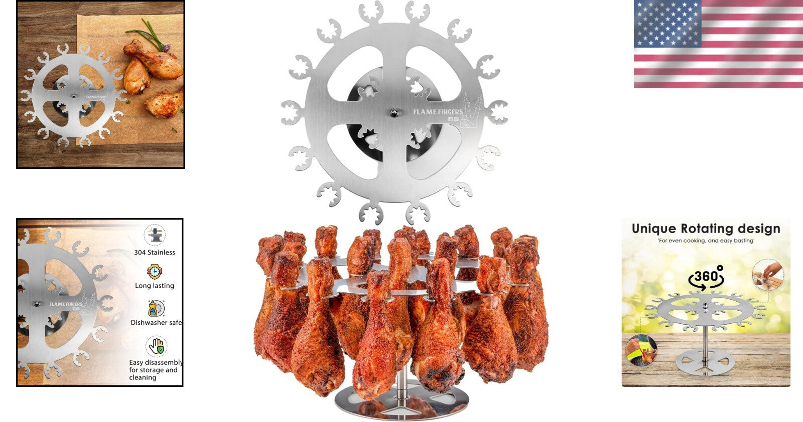 Durable 304 Stainless Steel Chicken Rack - Holds 18 Drumsticks, Wings & More