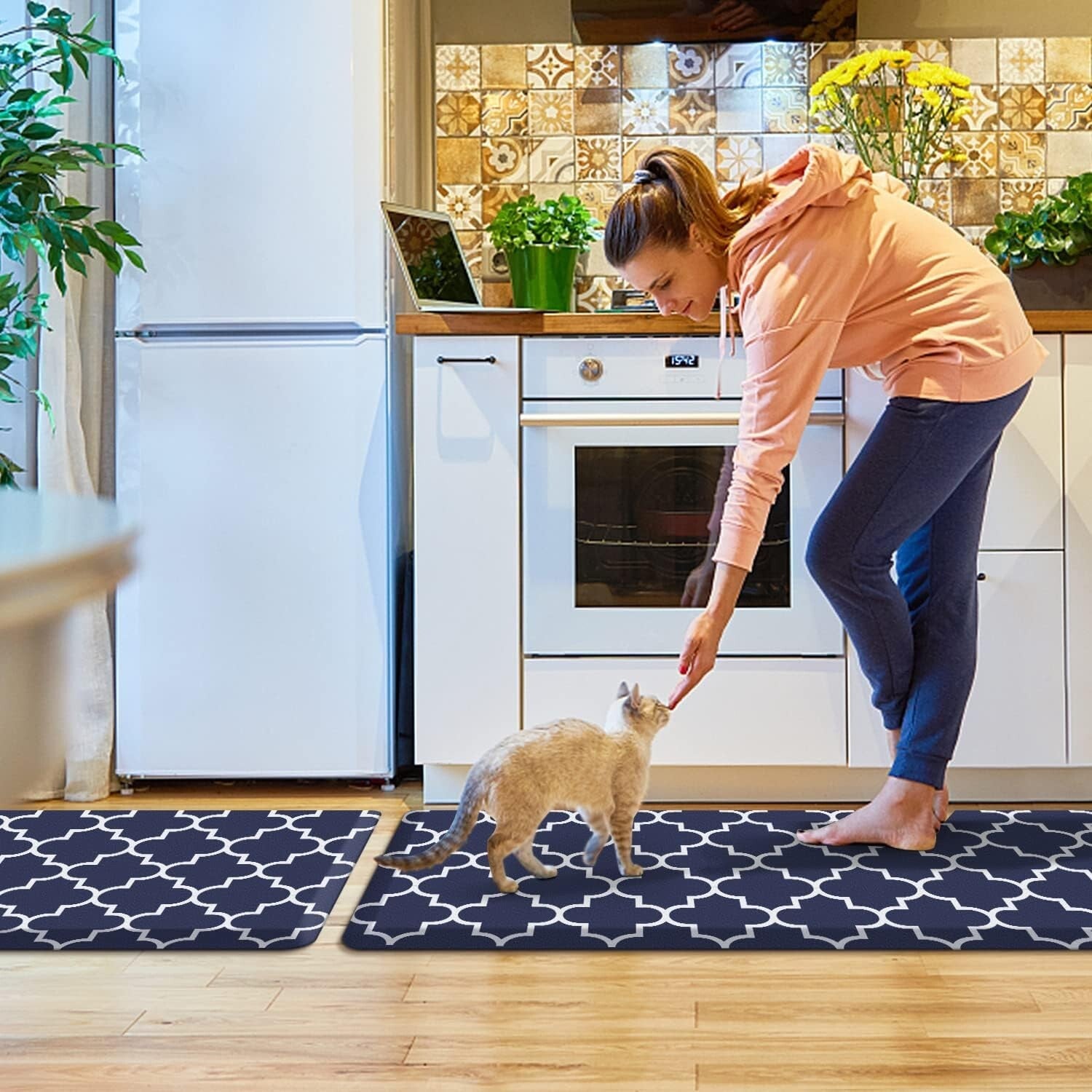Waterproof Non-Skid Blue Kitchen Mat Set [2 Pcs] for Enhanced Standing Comfort