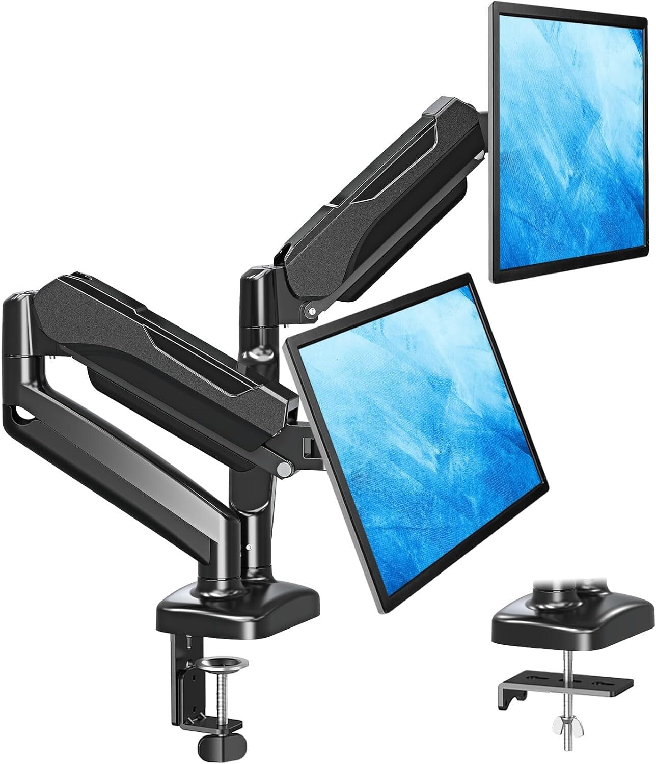 Height Adjustable Dual Monitor Arm with C-Clamp & Grommet Base - Black, Max 32"