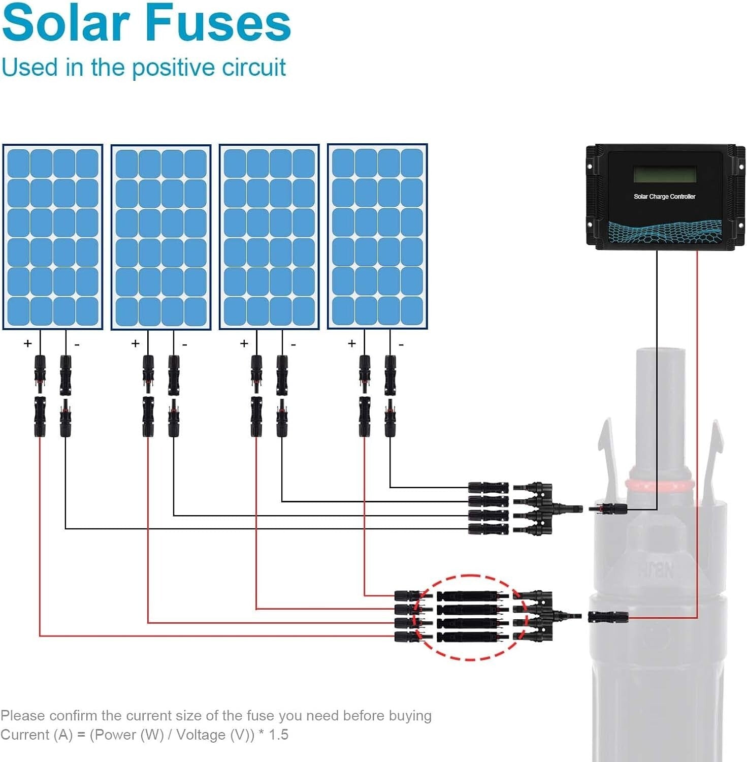Durable 10A Solar Fuse Connector Set - Male & Female Inline Connection, 5 pcs