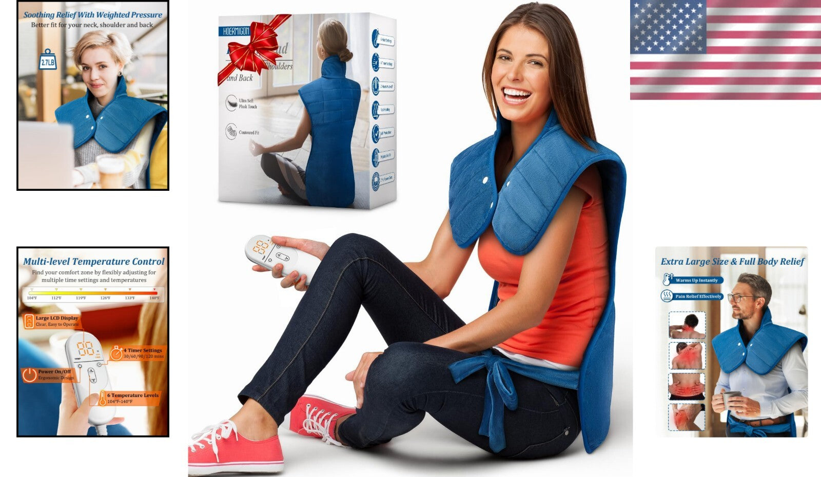 6 Heat Settings & Plush Weighted Heating Pad - Perfect for Ultimate Relaxation