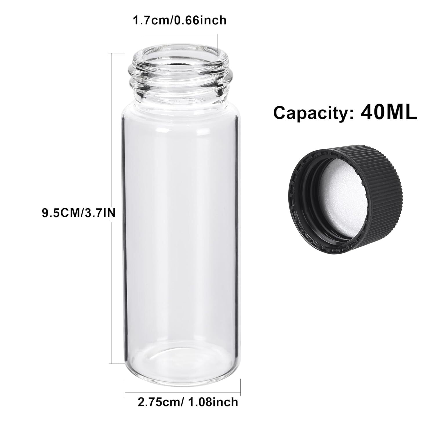 Durable 40ML Glass Vials with Screw Caps - Leakproof & Lightweight - 100 Pack