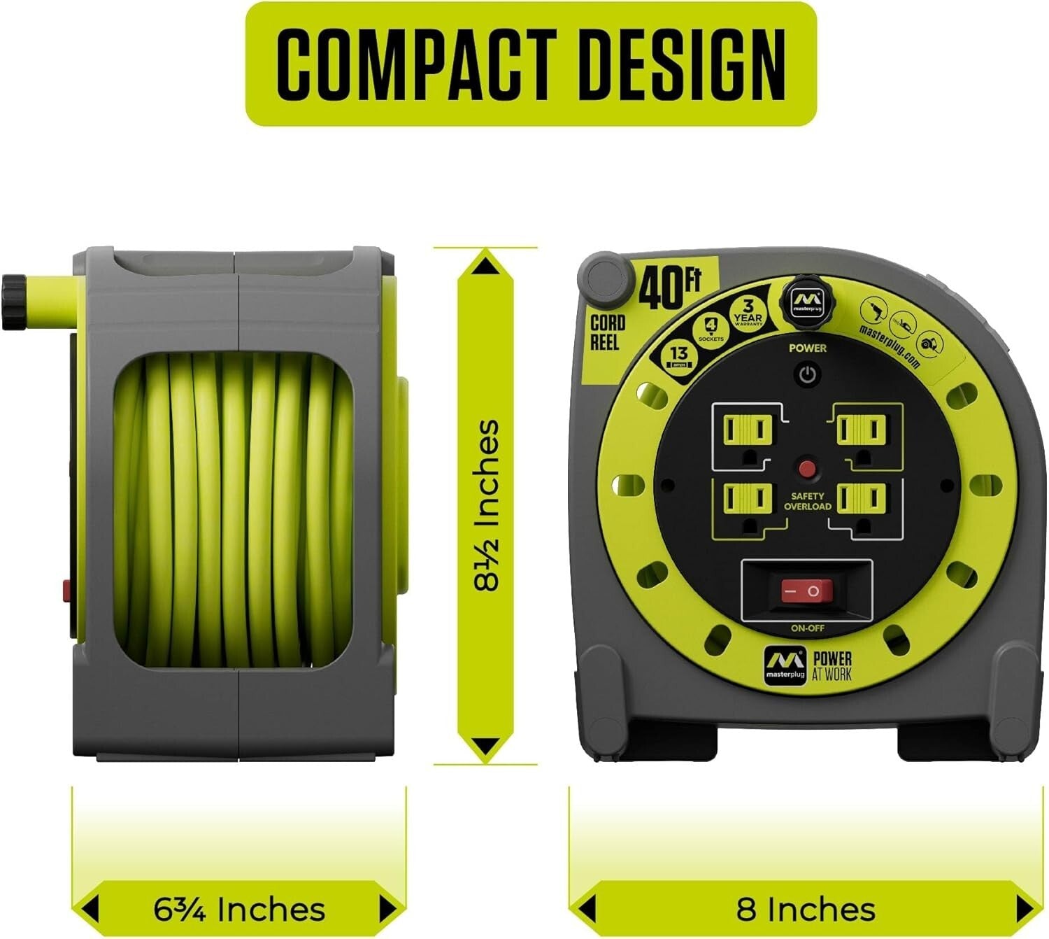 Portable 40ft Case Cord Reel with Safety Breaker and Manual Power Switch