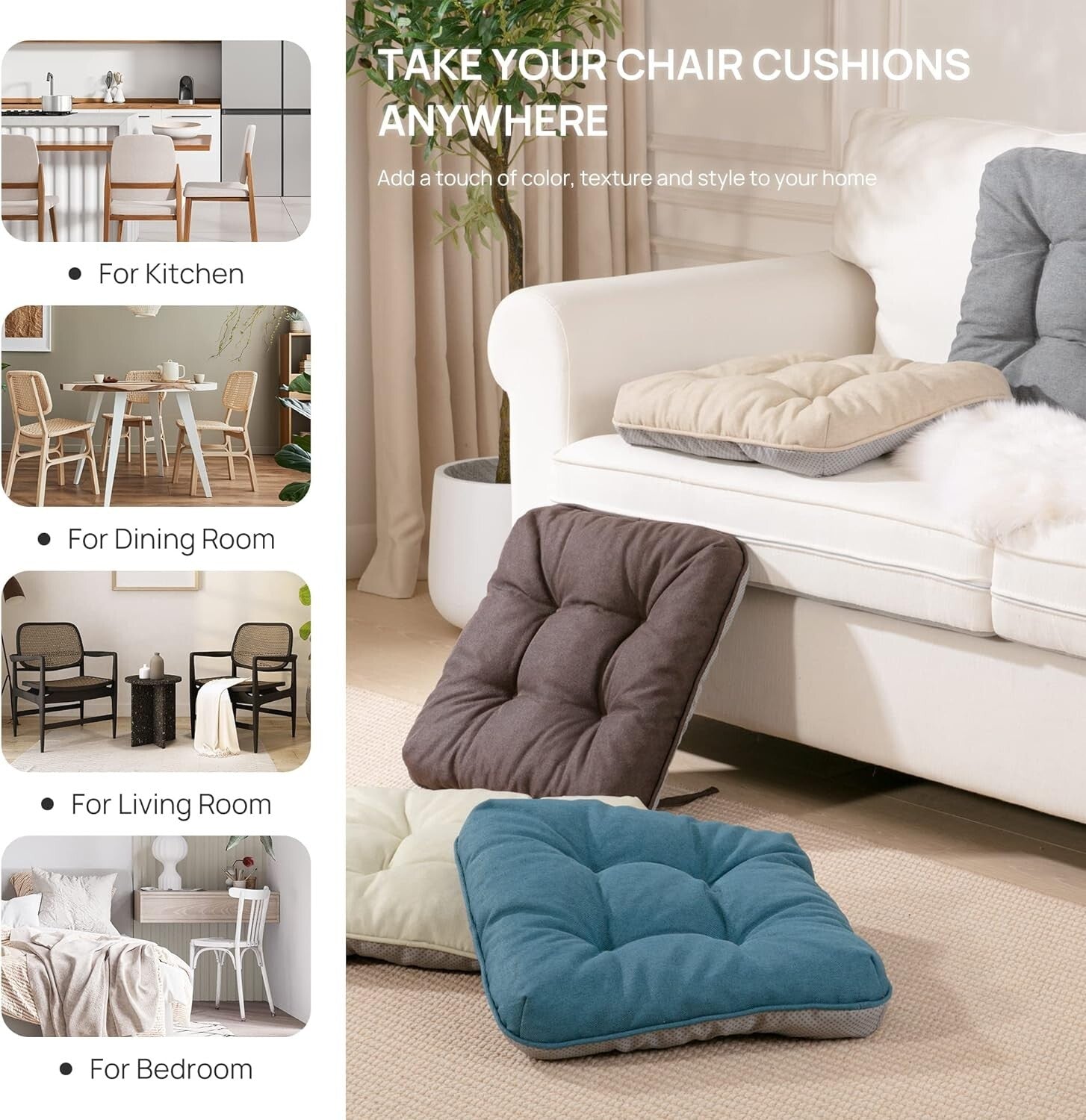 15.5" Square Memory Foam Seat Cushions - Indoor/Outdoor Plush Pads - 4 Pack