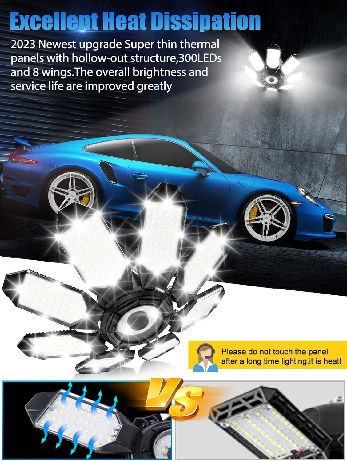 Dual Pack 260W Deformable LED Garage Light 52000LM for Adjustable Brightness