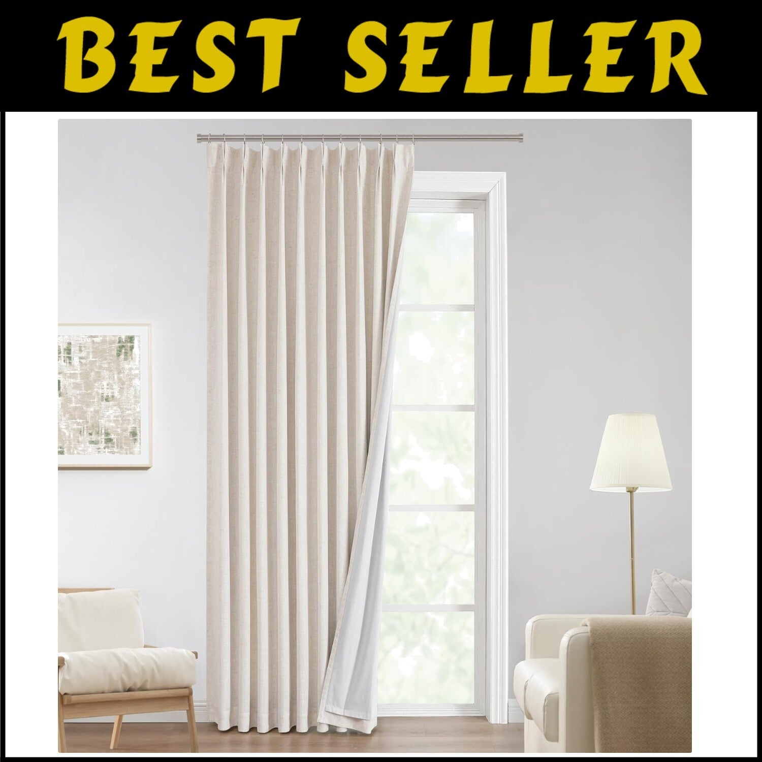 Elegant Natural Pinch Pleat Blackout Curtains - 120" Length, Eco-Friendly
