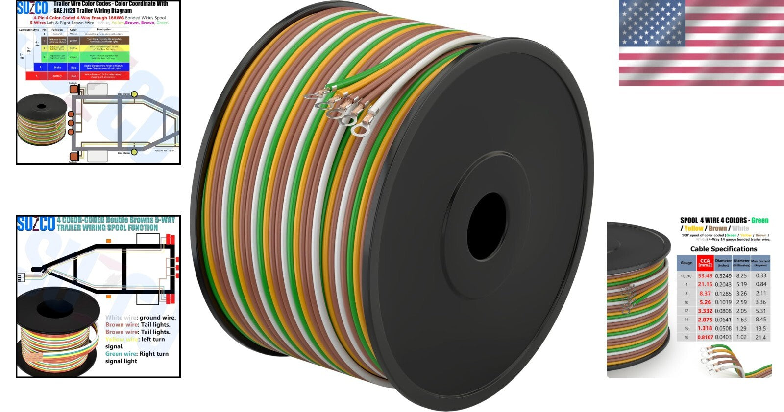 100Ft 14AWG Color-Coded 5-Way Trailer Wiring Cable - Durable and Easy Install