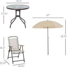 Load image into Gallery viewer, Stylish Outdoor Dining Set for 4 - 6 Pieces with Umbrella &amp; Tempered Glass Table
