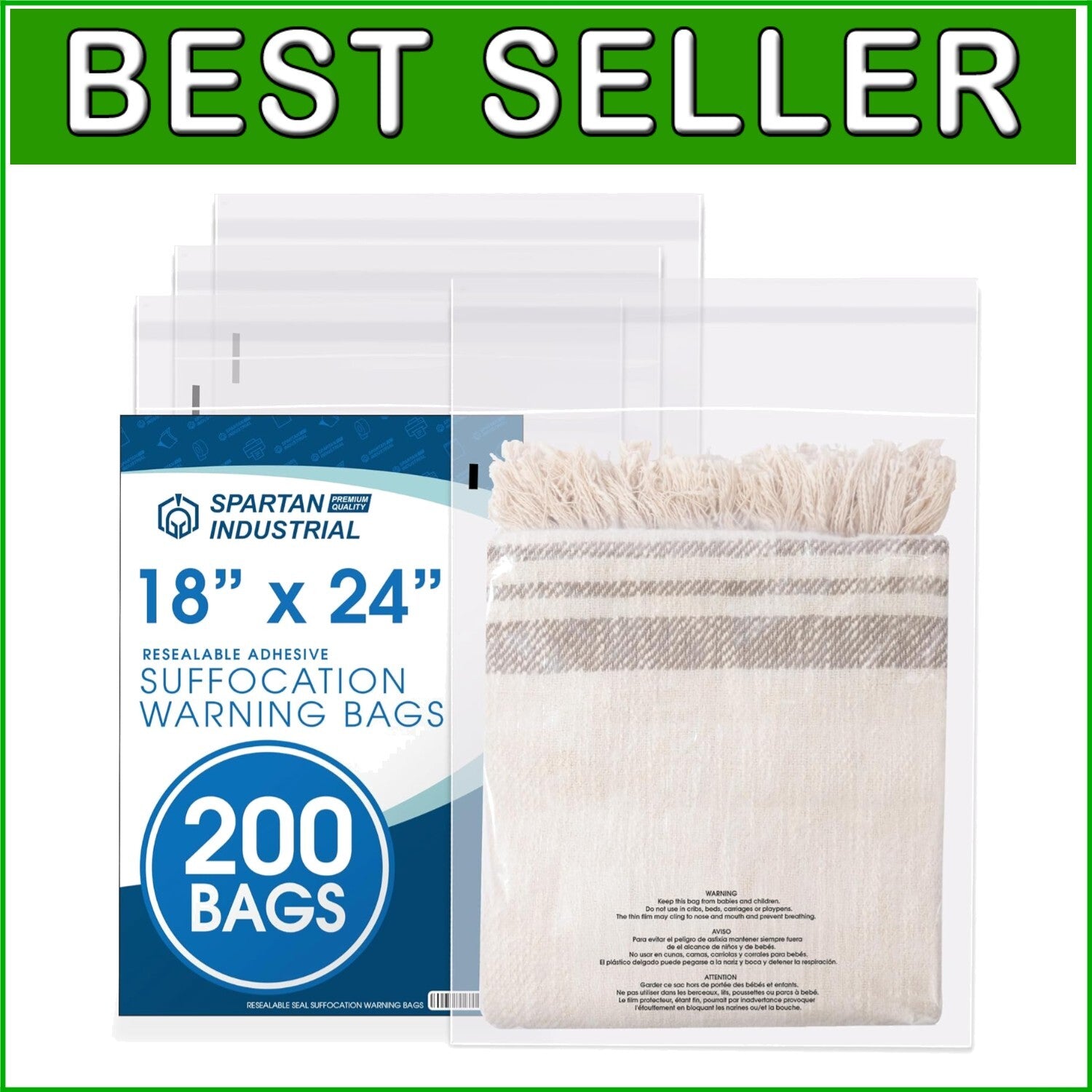 200 Count Clear 18” x 24” Self-Seal Bags with Suffocation Alert Compliance