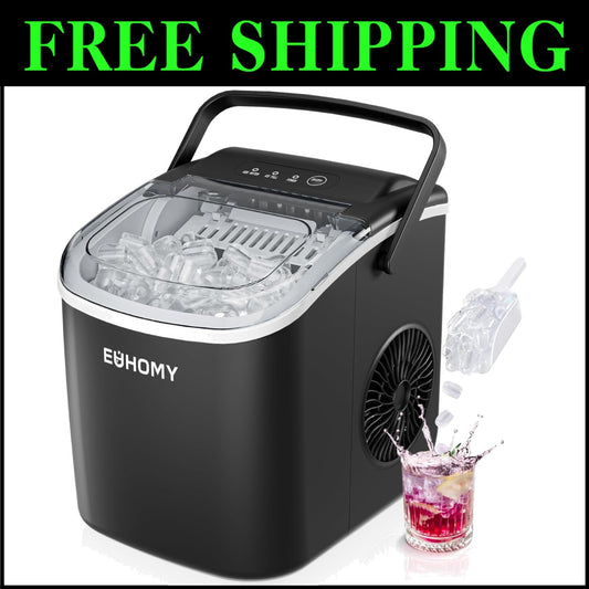 Effortless Portable Ice Maker: 9 Ice Cubes in 6 Mins, Perfect for Home & Camping