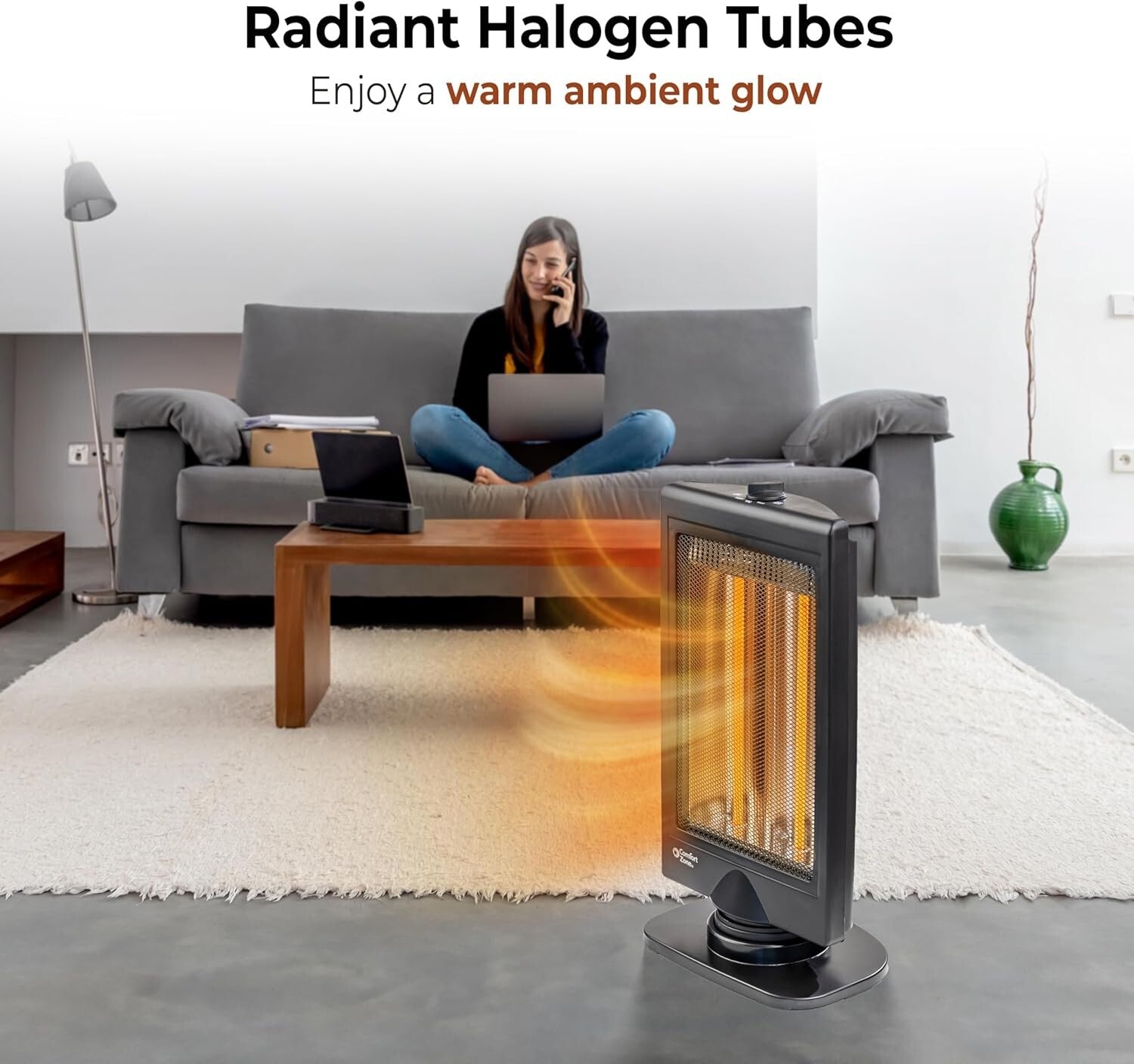 Sleek 800W Halogen Space Heater with Adjustable Tilt and Overheat Protection