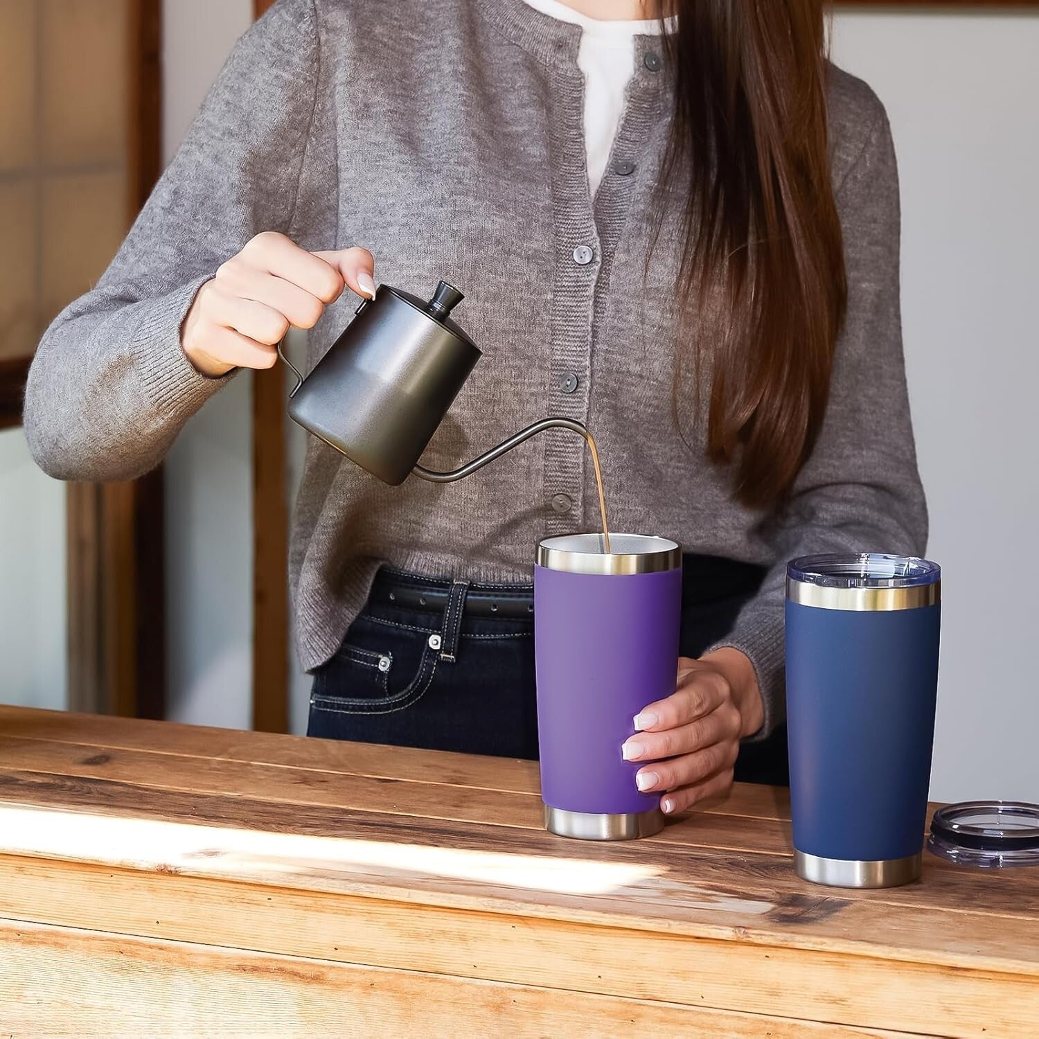 Navy 20oz Stainless Steel Tumblers - 8 Pack Double Wall Insulated Travel Mugs