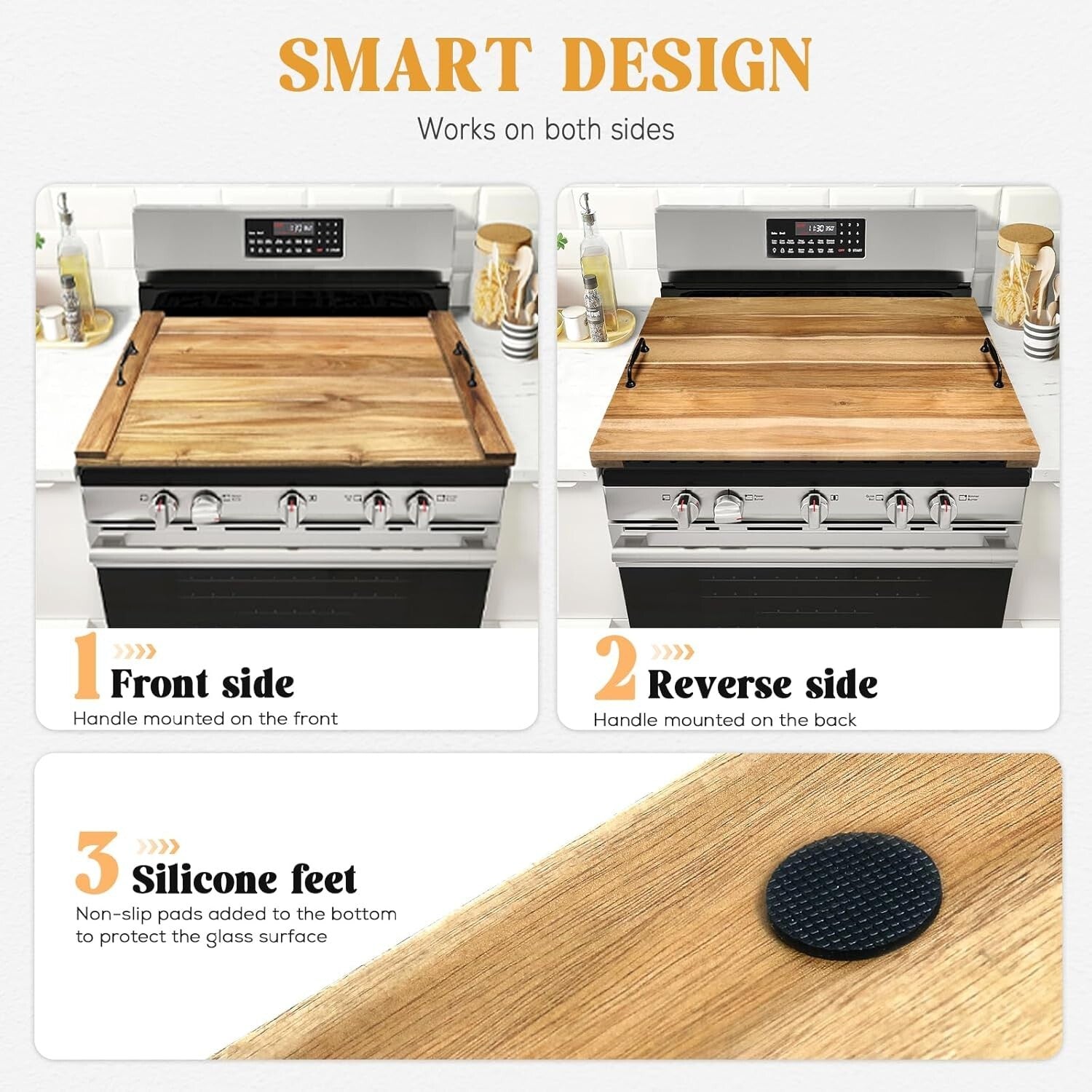 Elegant Acacia Wood Noodle Board Stove Cover - Space-Saving Kitchen Essential