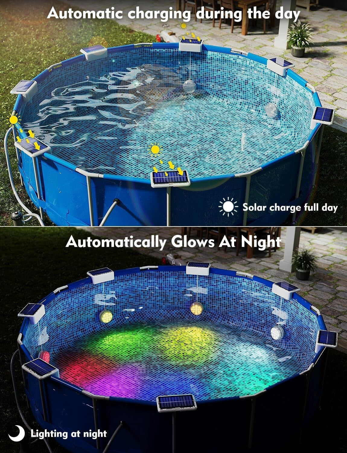 16 Color Changing Solar Pool Lights with Remote - Waterproof LED Lighting 4 Pack