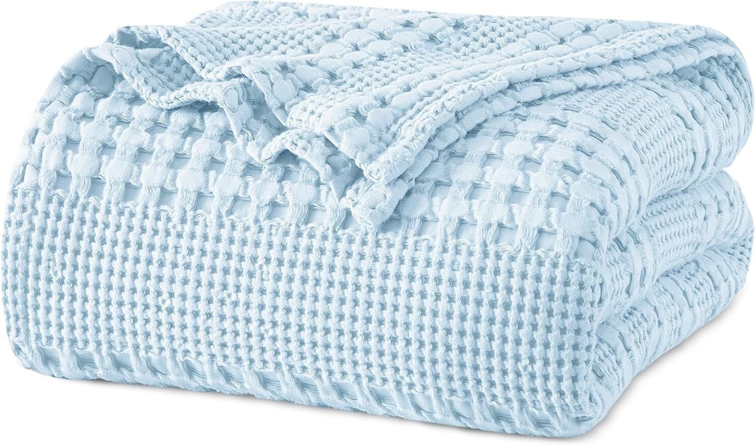 Breathable King Size Waffle Weave Blanket - Lightweight & Cozy in Baby Blue
