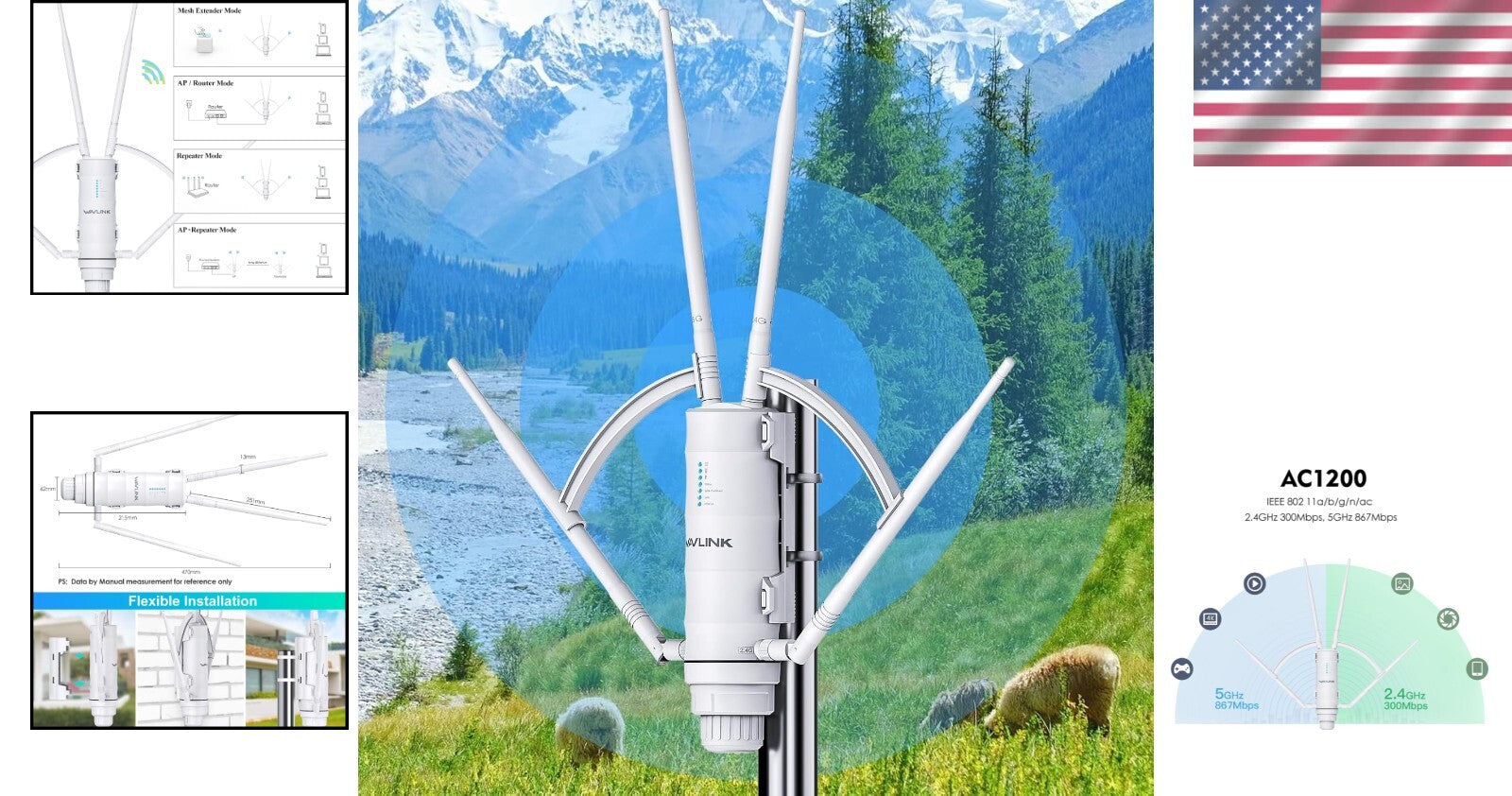 High-Speed AC1200 Outdoor WiFi Range Extender with Dual Gigabit Ethernet Ports