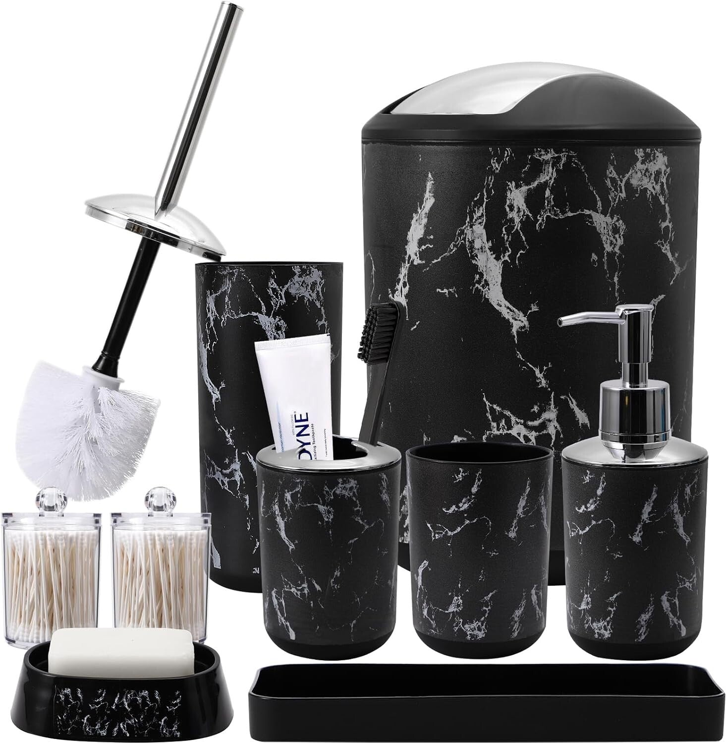 9-Piece Black Marble Bathroom Accessories Set - Enhancing Elegance and Function
