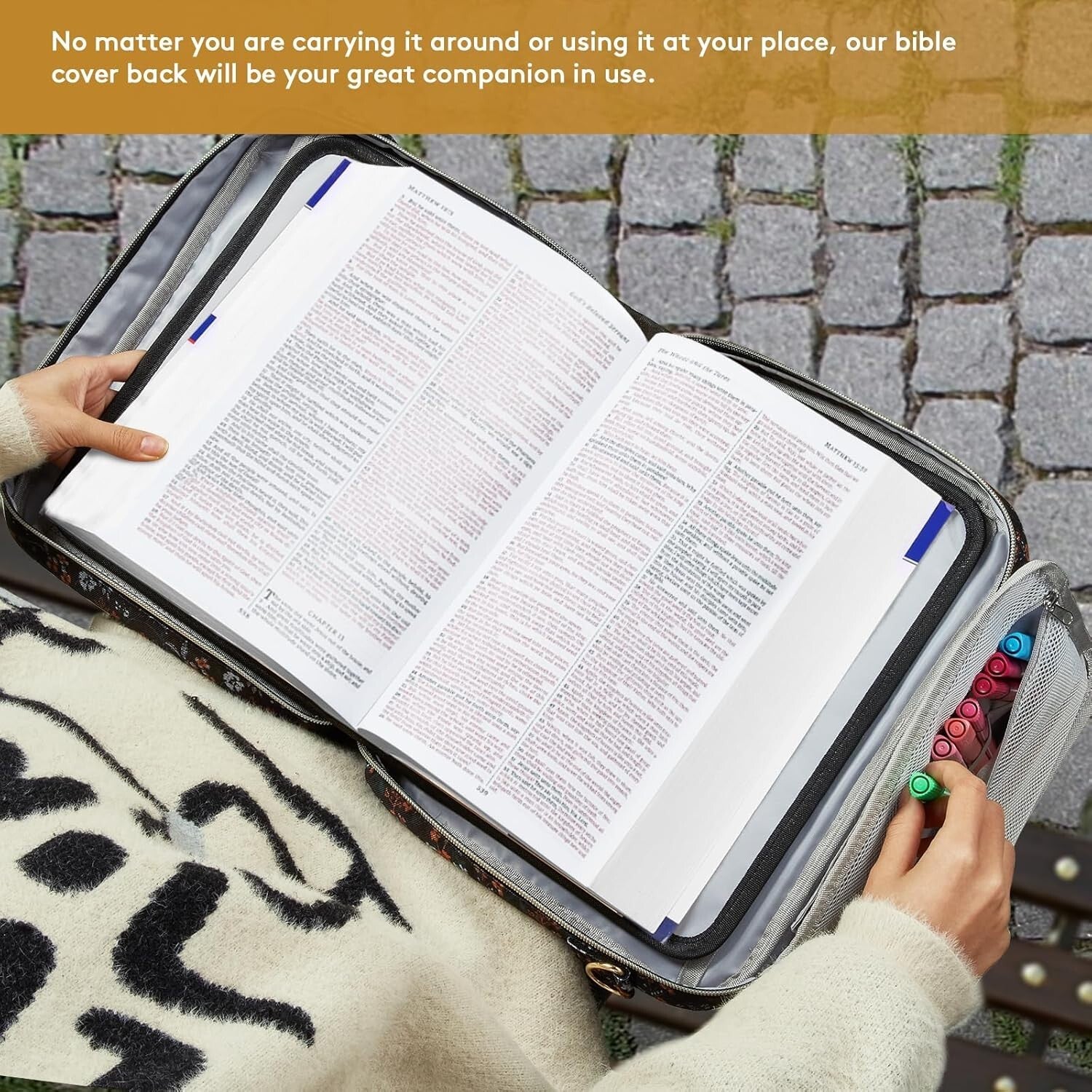 Black Flower Design Bible Cover for Women - Stylish Tote & Organizational Bag