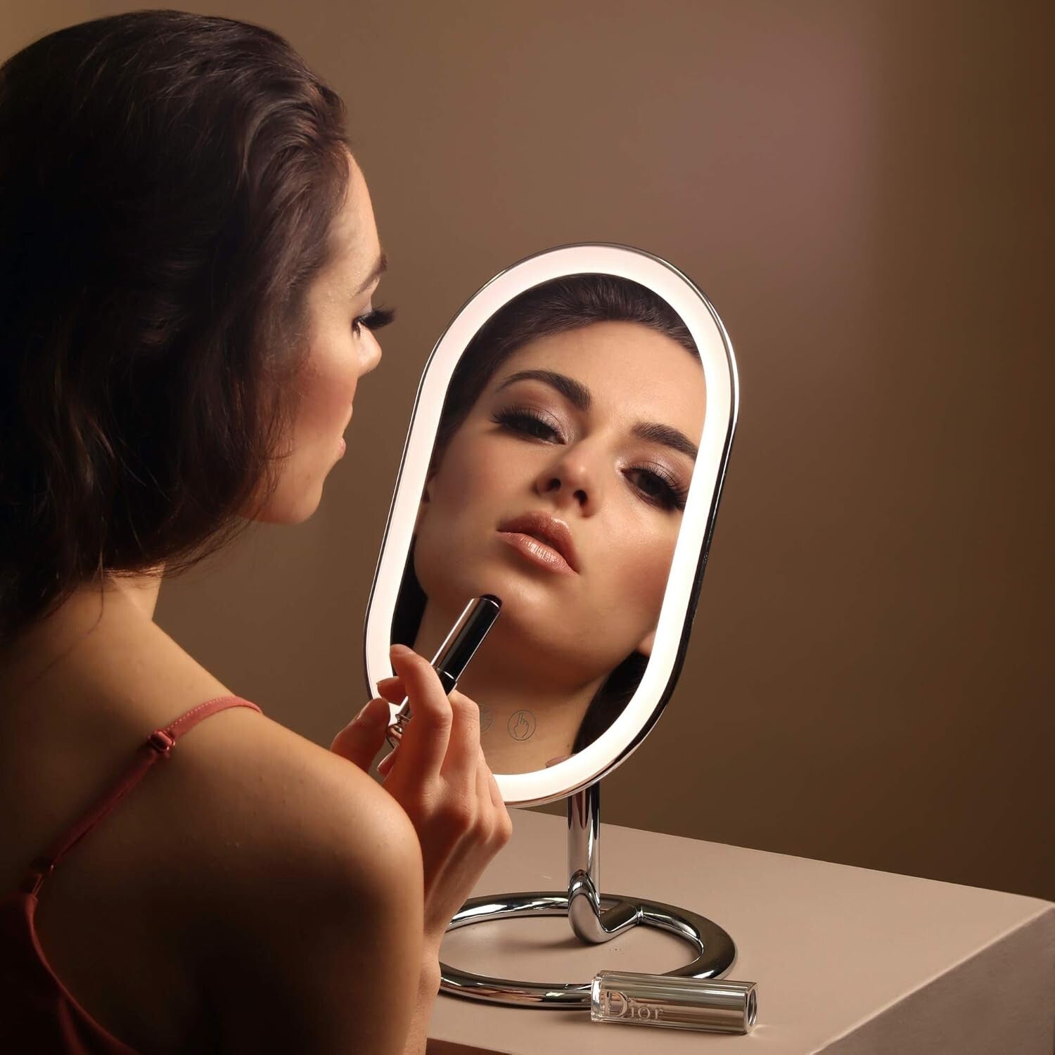 Rechargeable LED Lighted Vanity Mirror with Dual Magnification - Chrome Elegance