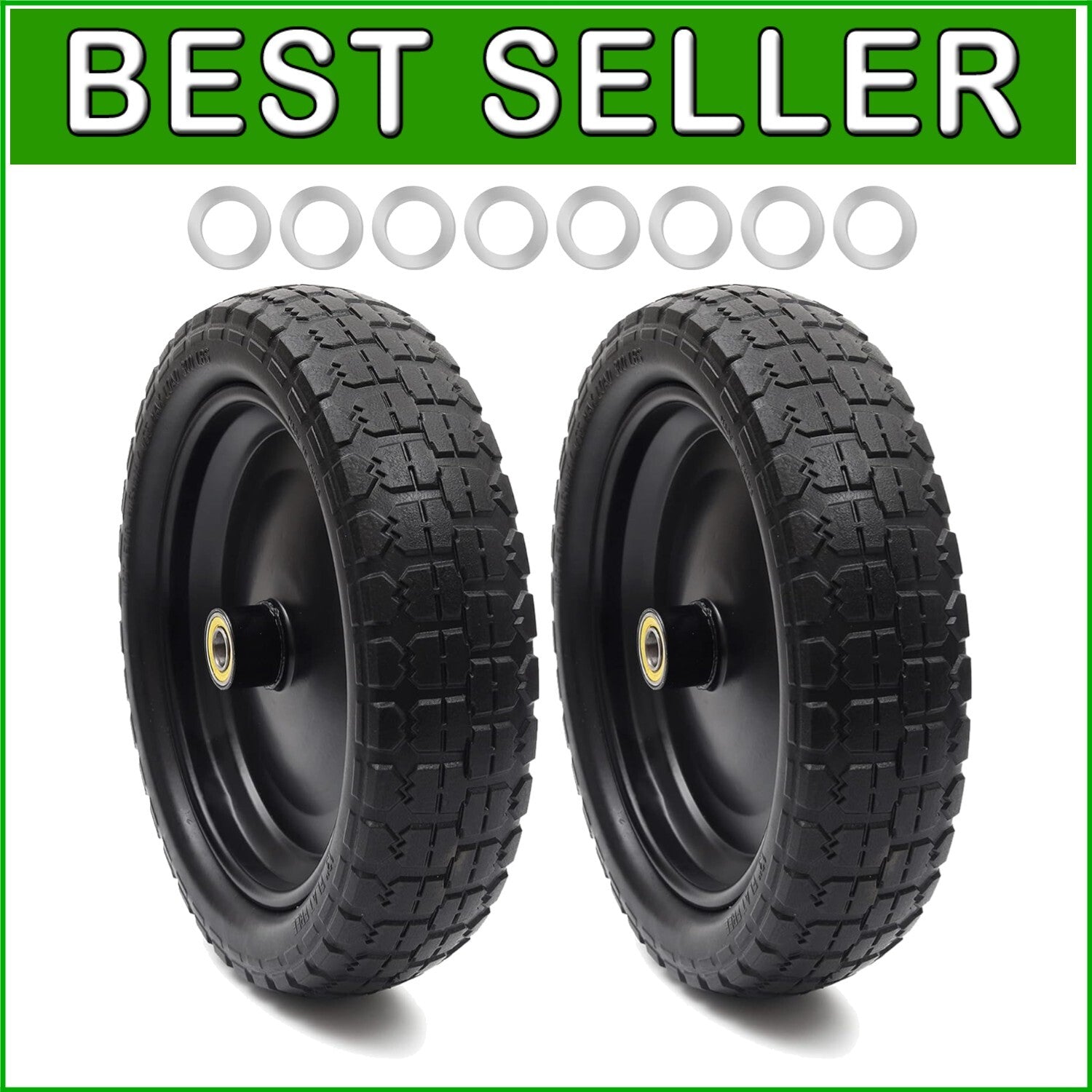 2-Pack Premium 13" Flat-Free Tires for Garden Carts & Hand Trucks - 330 lb Load