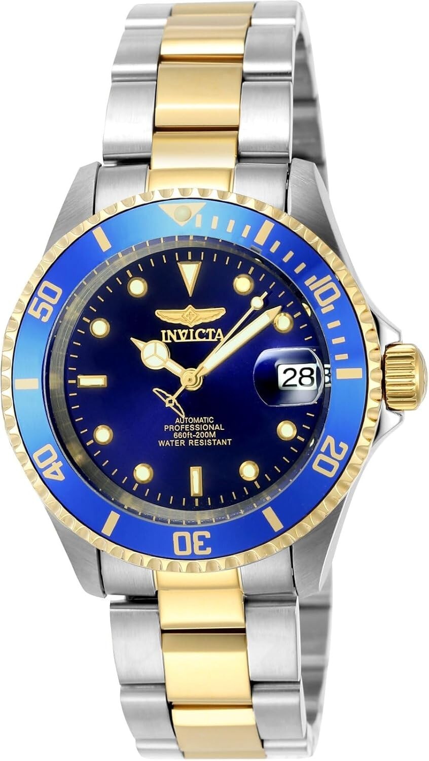 Elegant Men's 40mm Automatic Diver's Watch with Luminous Features & Blue Bezel