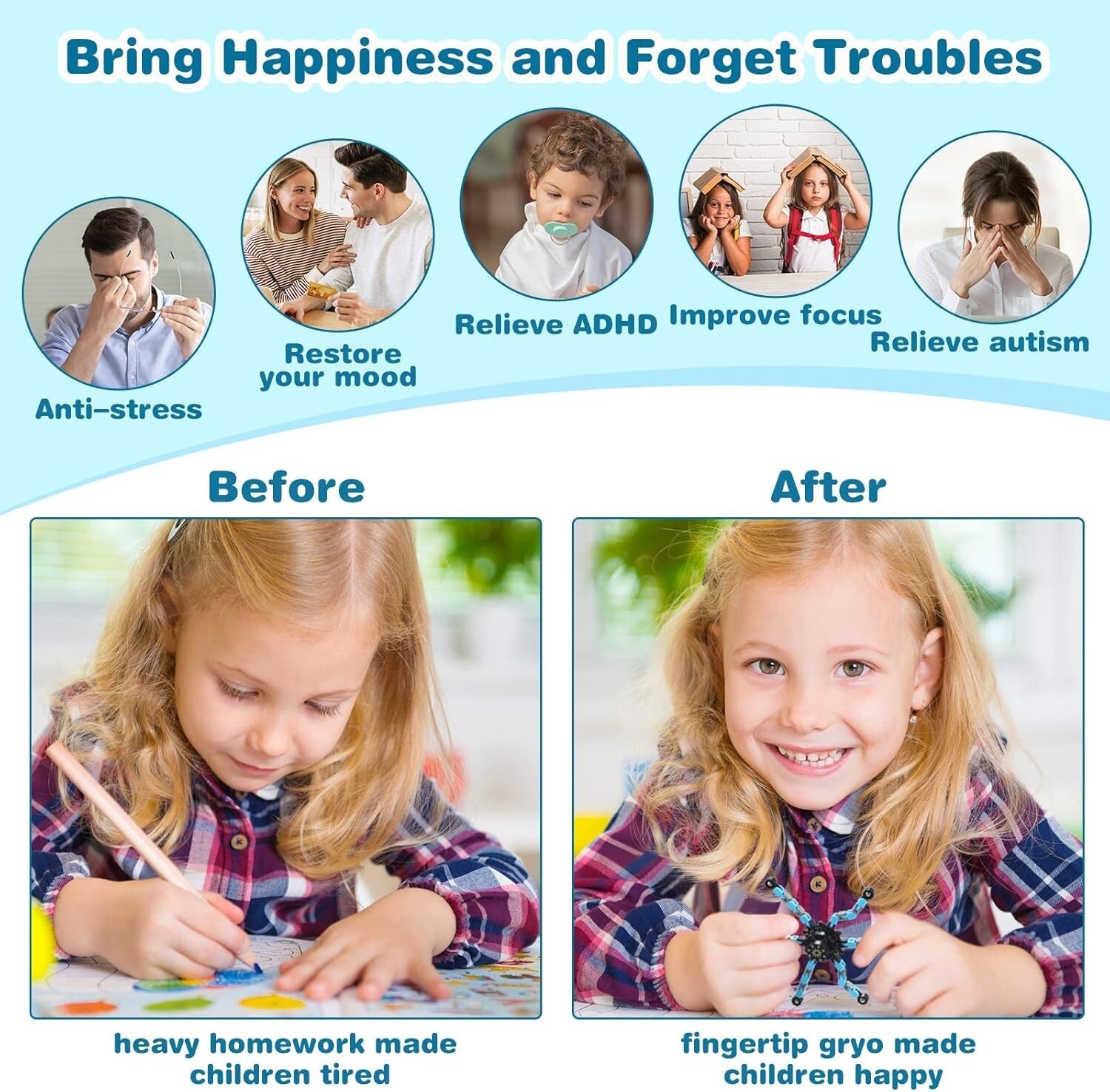 64 Pack Transformable Sensory Fidget Spinners - Stress Relief Toys for All Ages