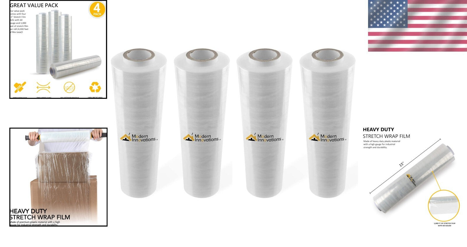 15 Inch Clear Furniture Wrap - 4 Rolls, Perfect for Moving and Securing Goods
