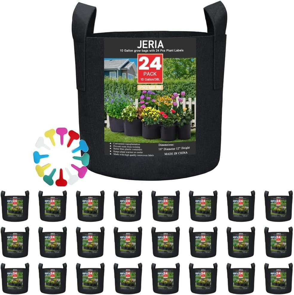 Garden-Ready 24-Pack of 10 Gallon Grow Bags - Superior Drainage Included