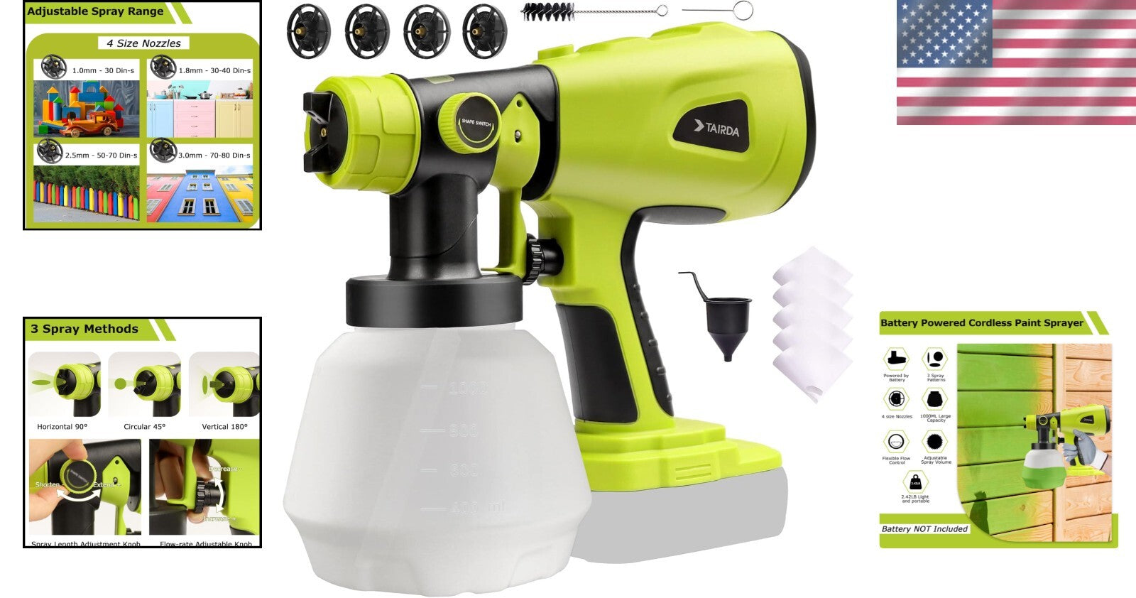 Efficient Cordless Handheld Paint Sprayer - 1000ML, Ideal for Cabinets & Walls