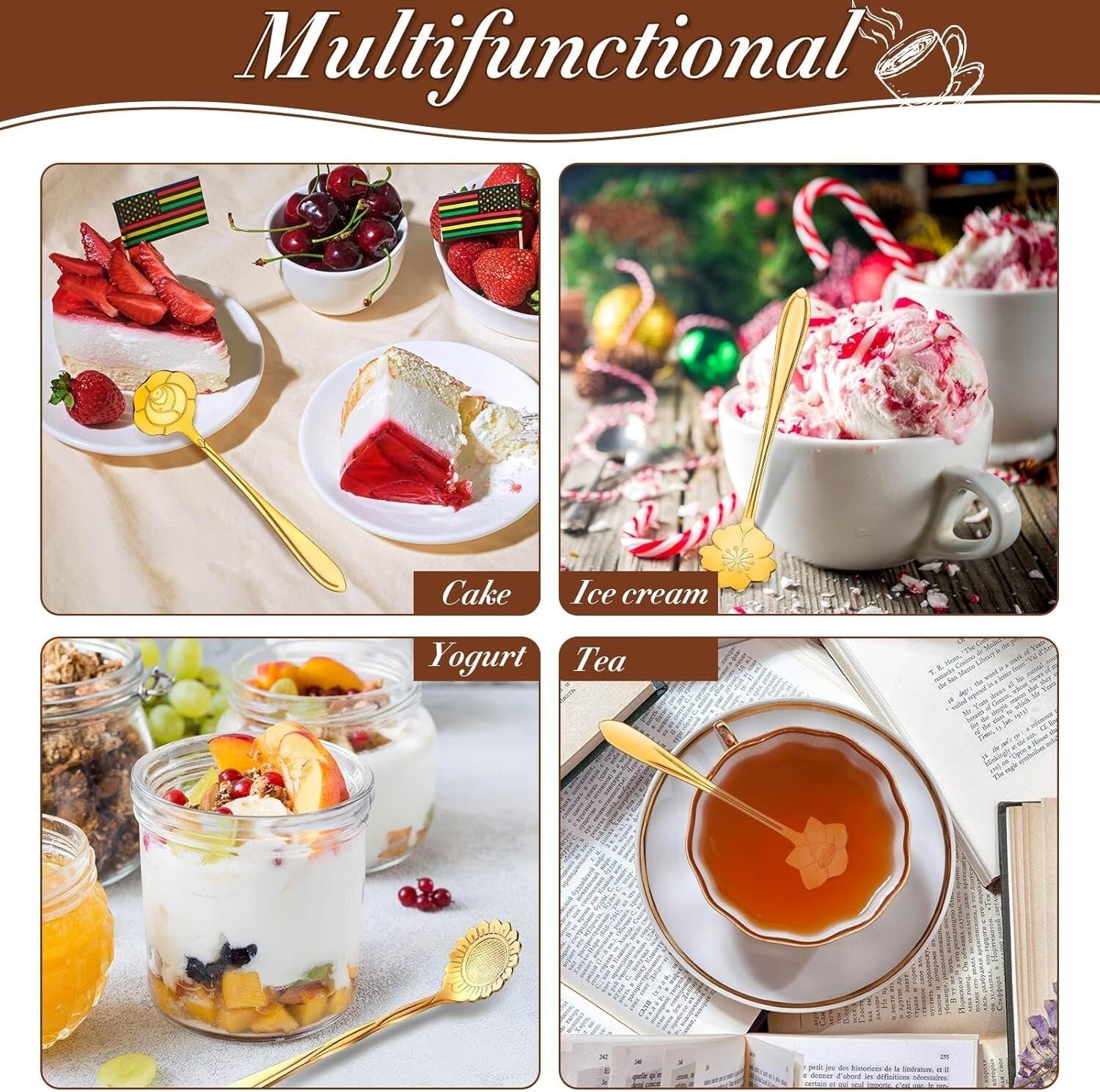 160 Pcs Gold Flower Teaspoons - Elegant Stainless Steel Party Tableware