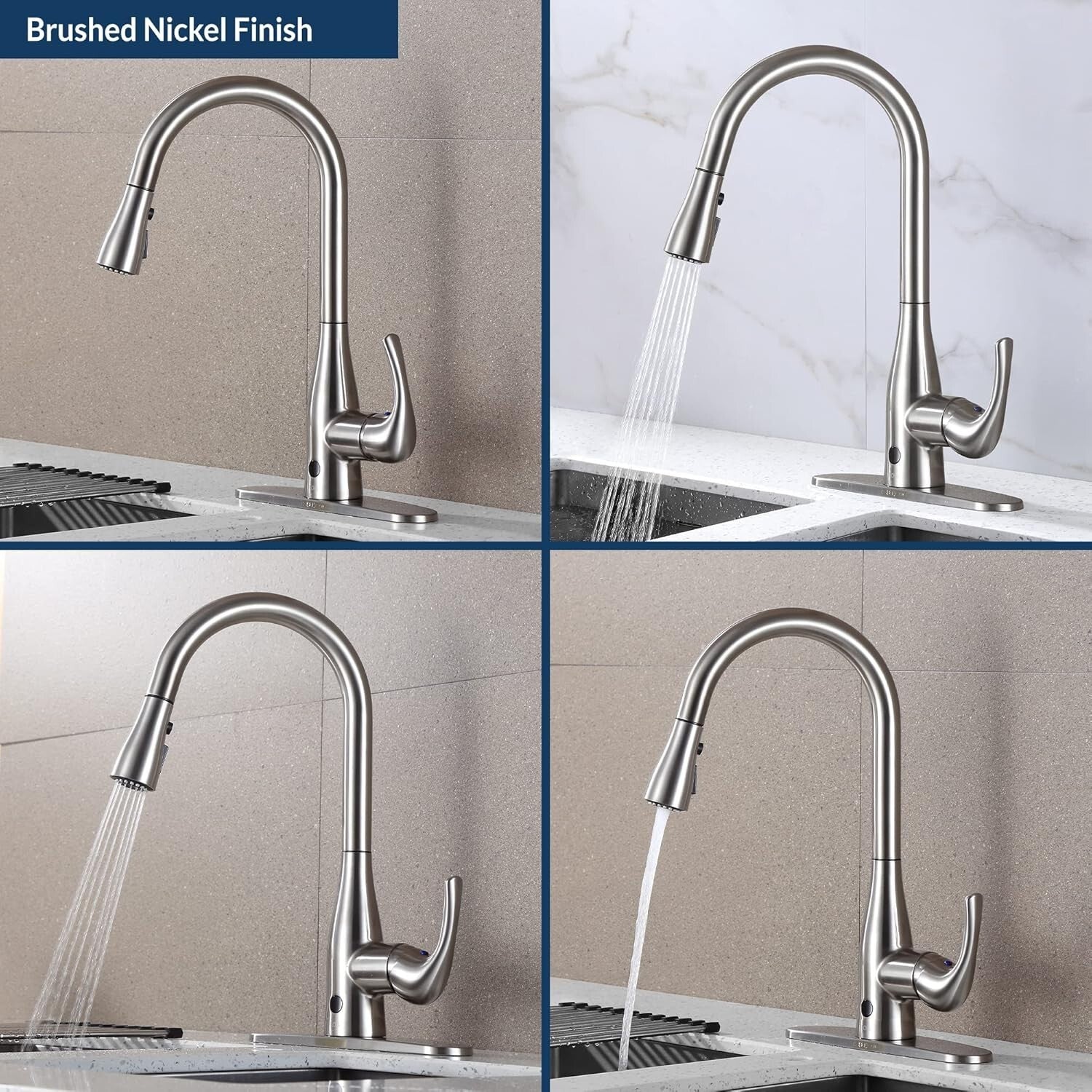 Modern Touchless Kitchen Faucet in Brushed Nickel with Retractable Hose Feature