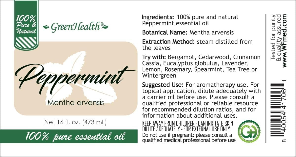 Natural & Uncut Peppermint Essential Oil - 2 x 16 fl oz with Child-Resistant Cap