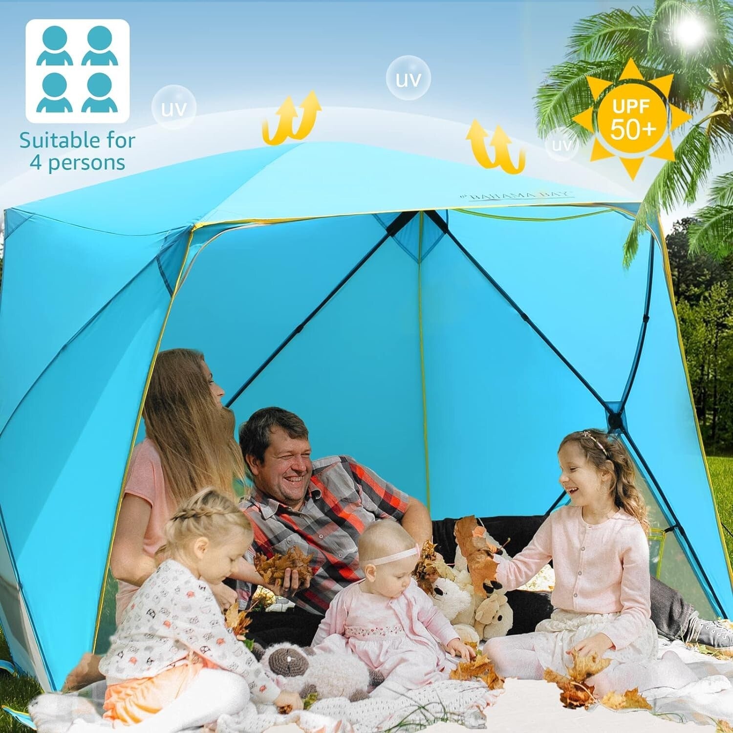 Spacious Pop-Up Beach Tent for 4 - Portable UV Sun Shelter with 360° Ventilation