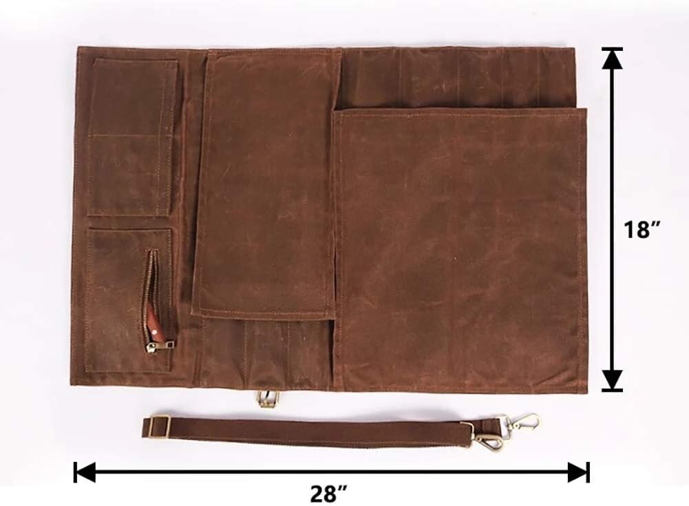 Professional Chef Knife Storage Bag - Waxed Canvas with 11 Pockets for Travel