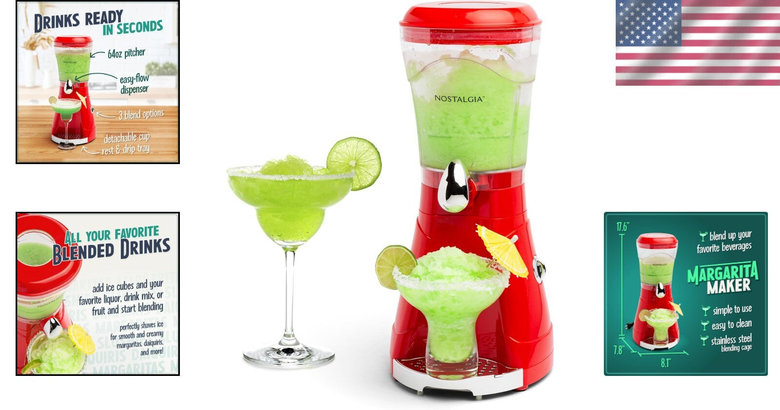 Red Margarita Blender with Detachable Chamber for Effortless Mixing & Cleanup