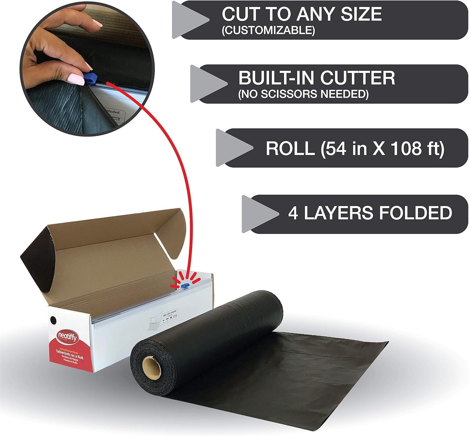 54in x 108ft Black Waterproof Disposable Tablecloth Roll for Elegant Events