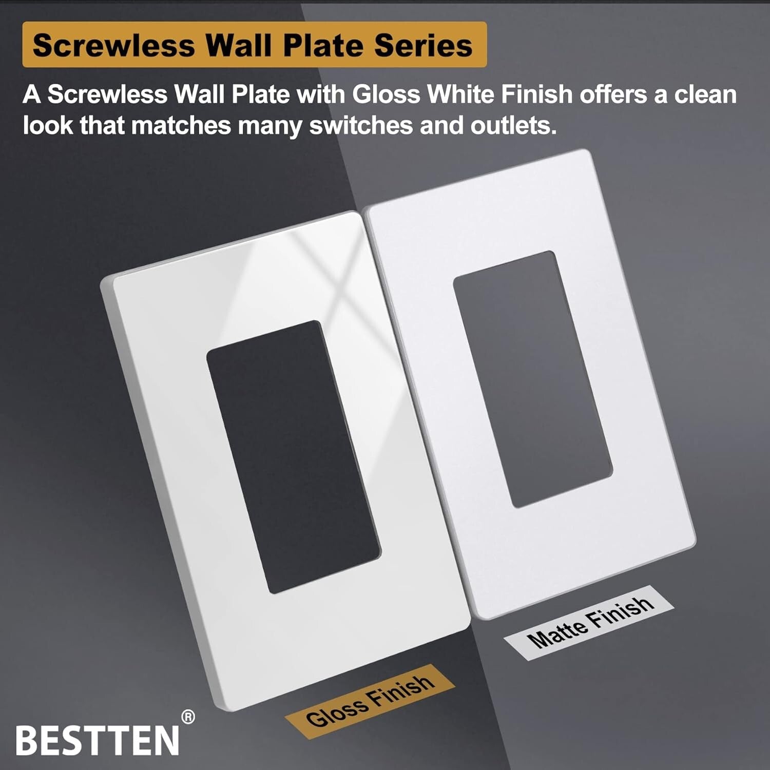 Screwless Wall Plate Pack of 50 - Rectangular 1 Gang Gloss Off White Covers