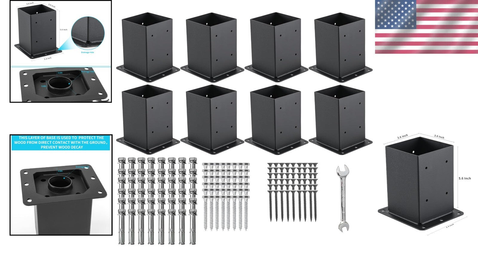 Versatile 4x4 Post Base Brackets - Complete Kit with Fixing Hardware Included