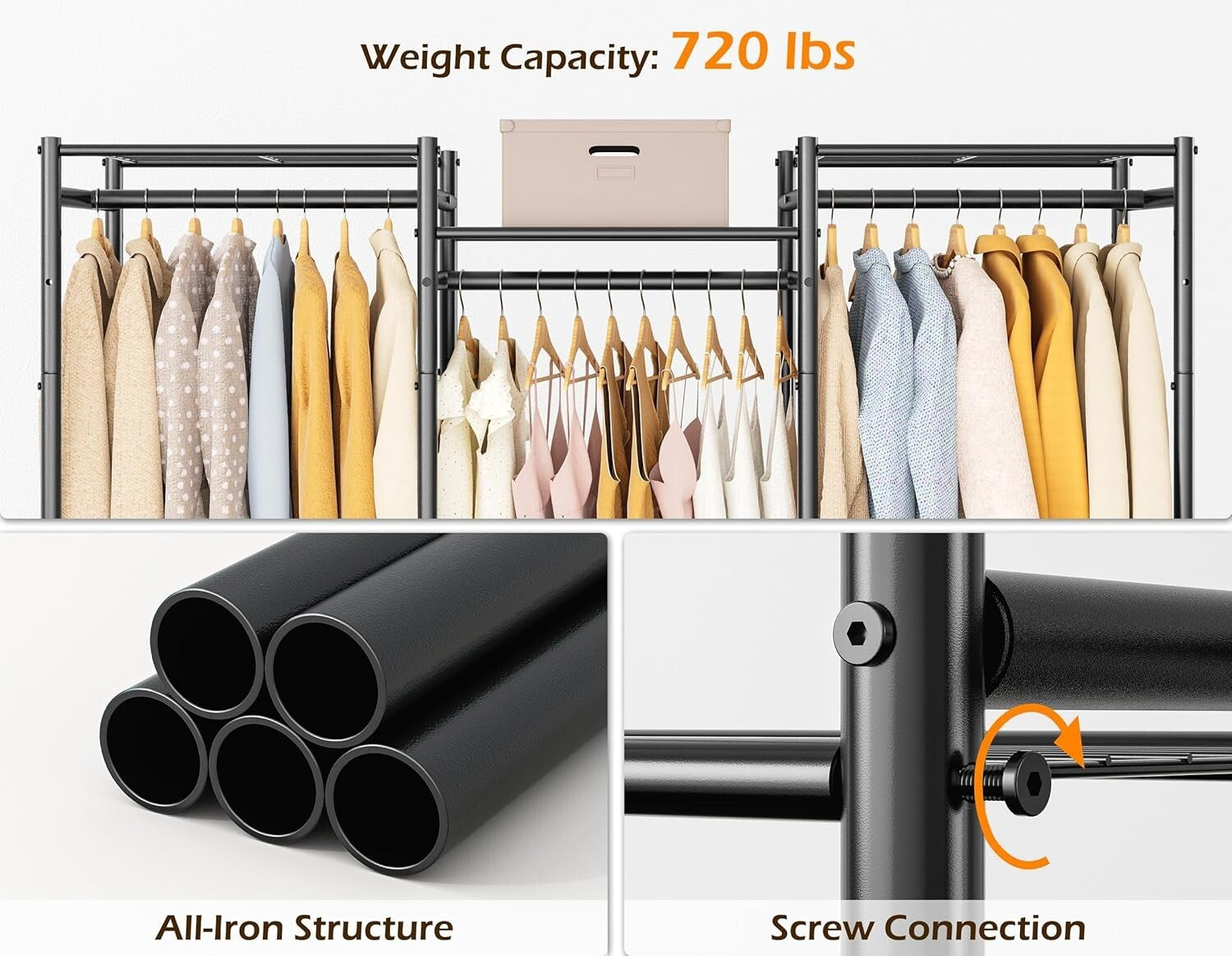 Large Portable Wardrobe with 4 Hanging Spaces & 8 Shelves - Stylish Organization