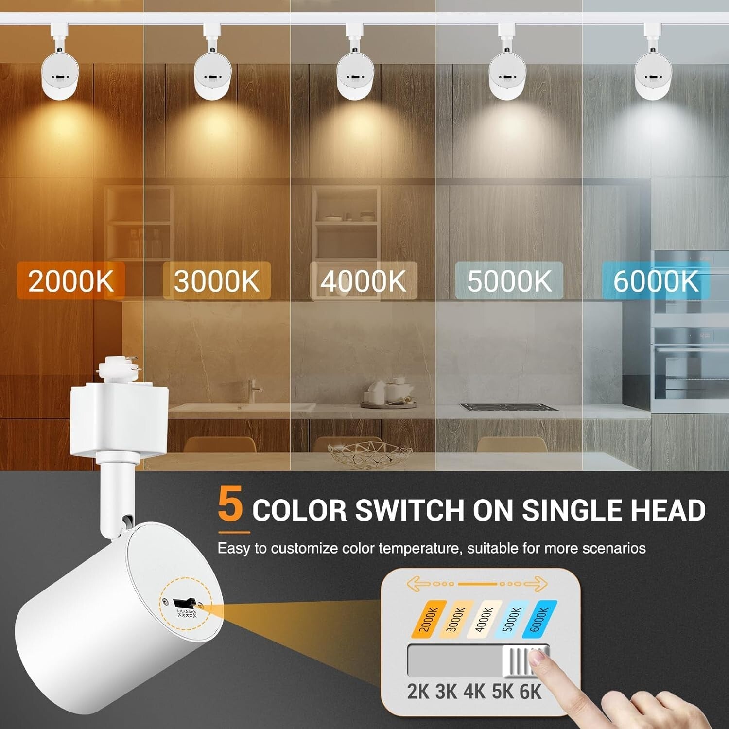 Adjustable 12-Pack LED Track Lighting Heads, Flicker-Free with 5 Color Options