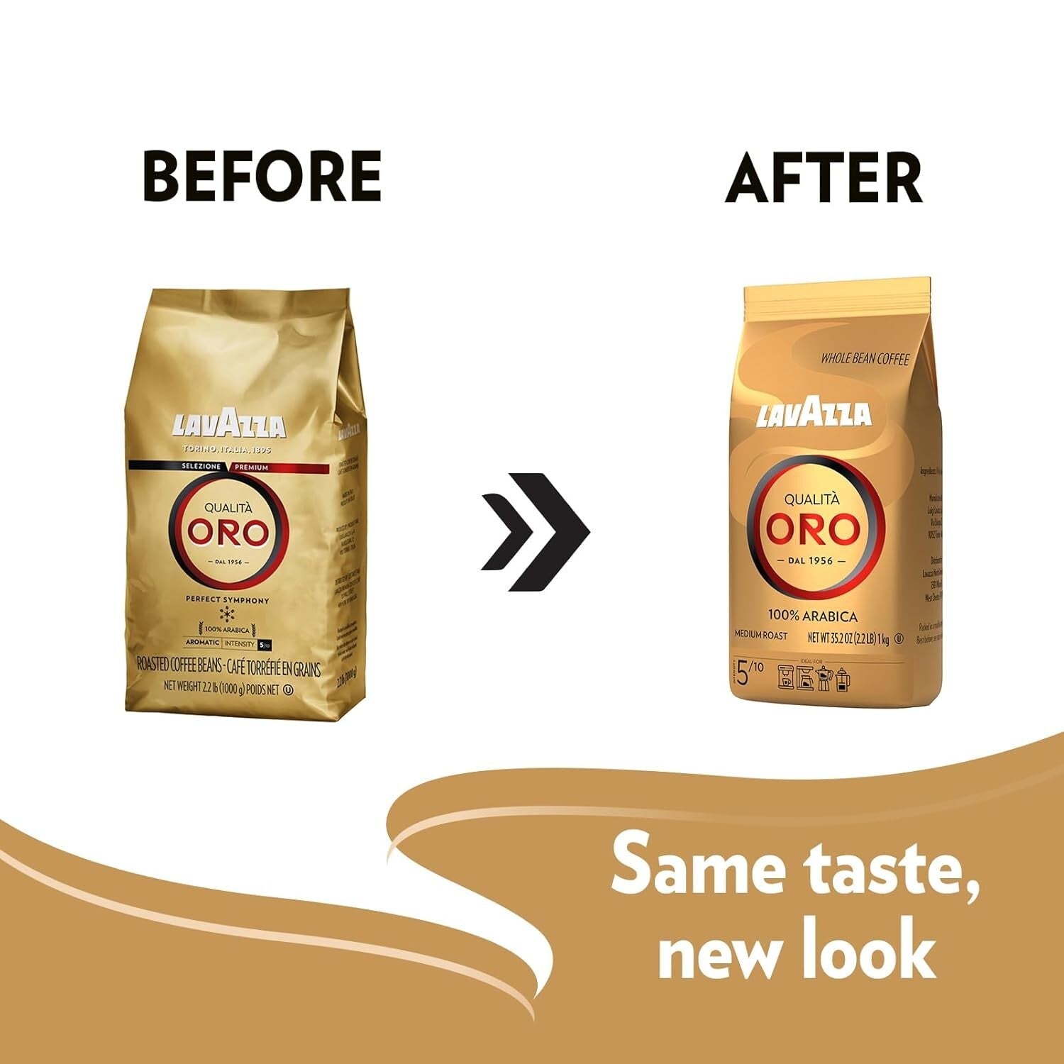 Qualità Oro Whole Bean Coffee, 100% Arabica, Medium Roast, 6-Pack of 2.2 lb Bags