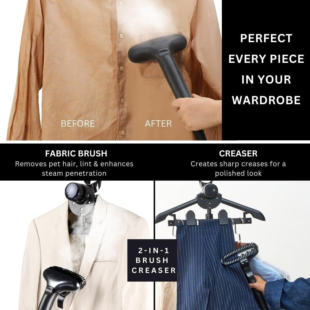 Powerful 1800W Full-Size Garment Steamer with 90 Min Steam & Adjustable Hanger