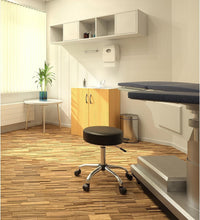 Load image into Gallery viewer, Contemporary Black Vinyl Medical Stool with Easy-Clean Surface &amp; Chrome Base