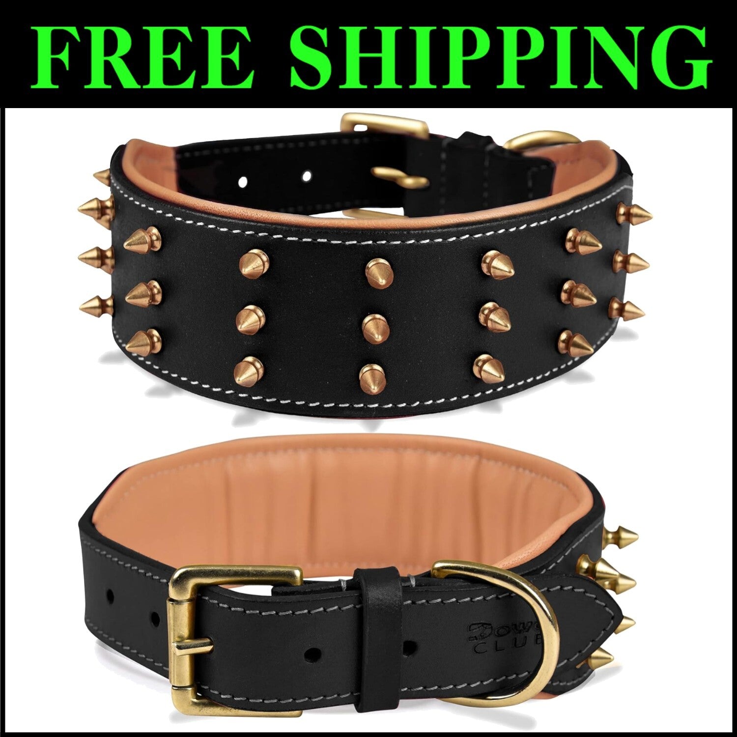 Stylish Spiked Leather Dog Collar for Large Breeds - Comfort and Safety Combined