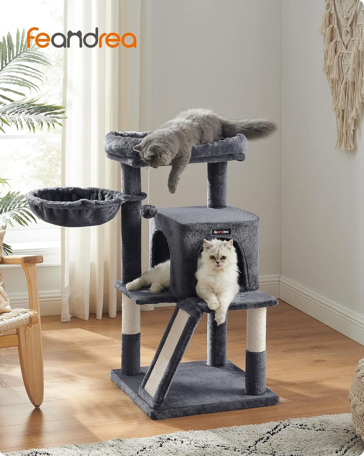37.8-Inch Multi-Level Cat Tower with Scratching Ramp for Large Cats & Kittens