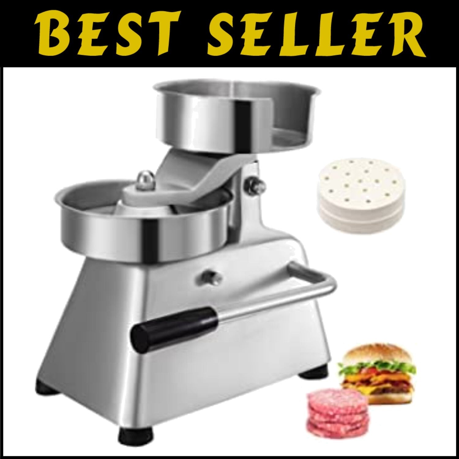 Stainless Steel Burger Patty Maker - Heavy Duty with 1000 Patty Papers Included