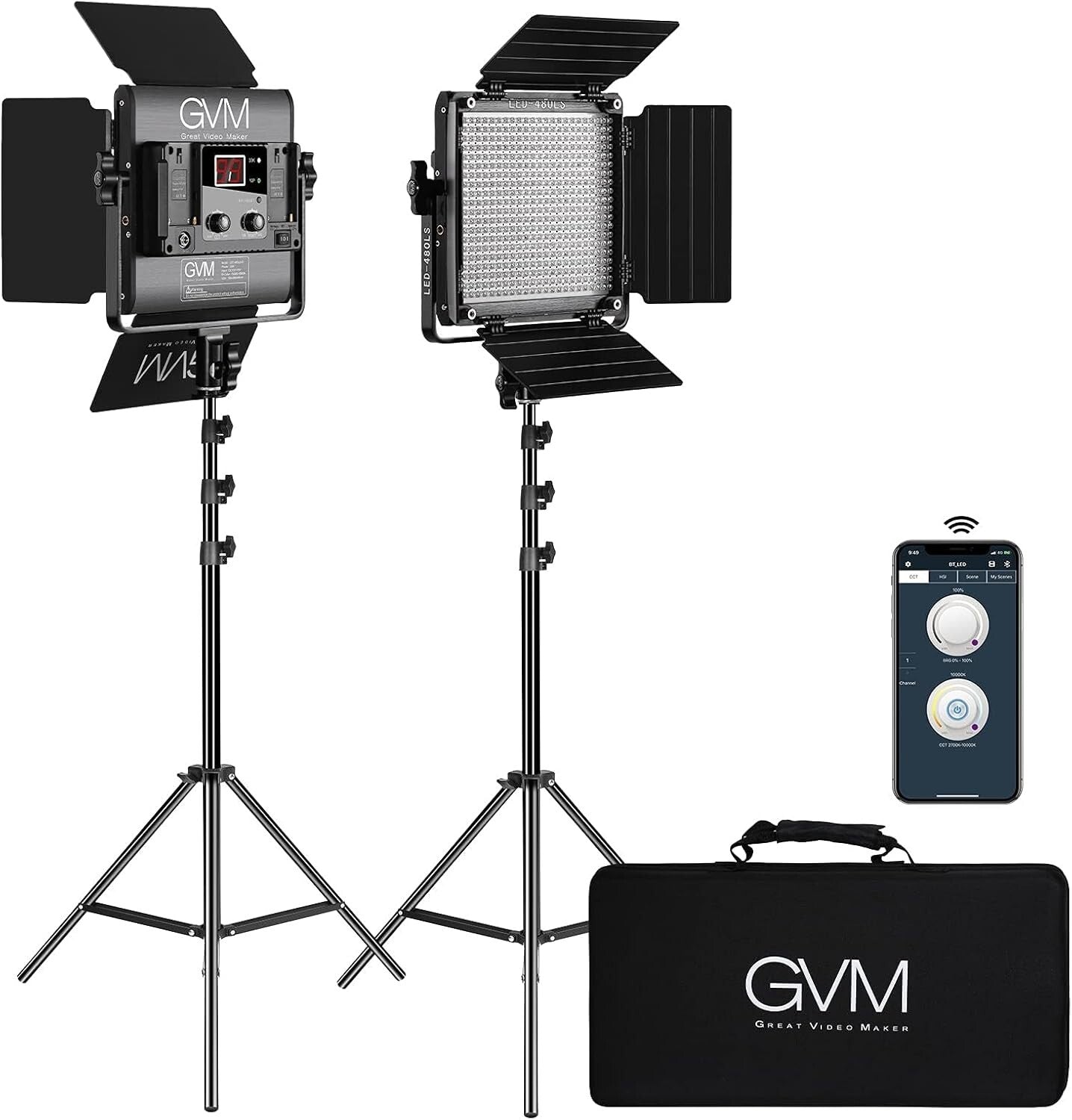 GVM 2 Pack Bi-Color LED Video Lighting Kit - APP Control & 10%-100% Brightness