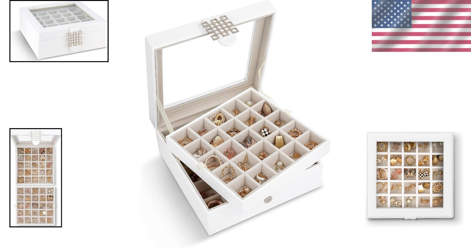 Elegant Earring Holder - 2 Layer Jewelry Box with 50 Compartments & Gift Box