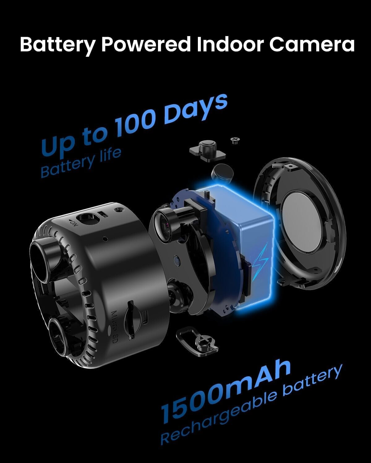 Portable 4K Indoor Security Camera with AI Motion Alerts & Extended Battery