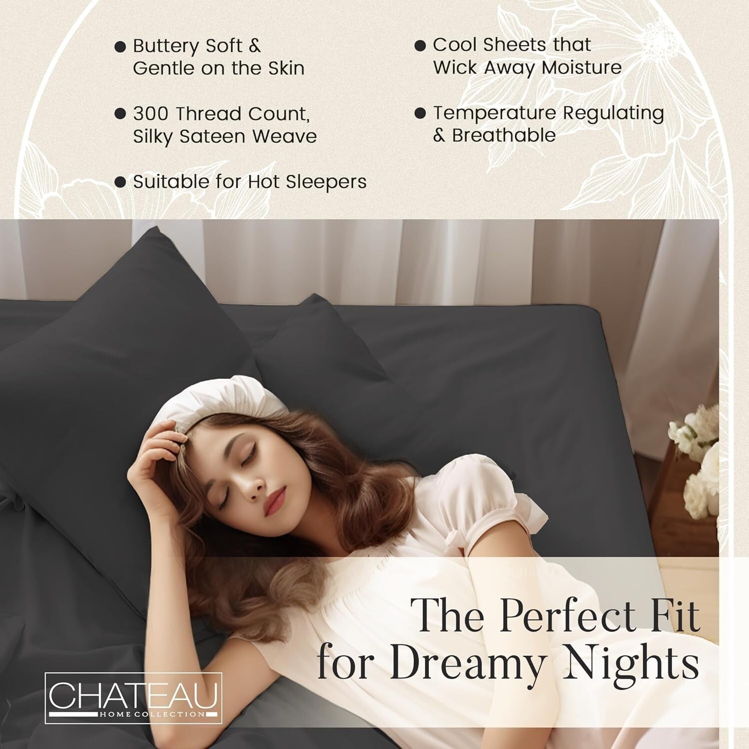 300 Thread Count Sateen King Sheet Set - Soft, Cooling & Hypoallergenic Charcoal